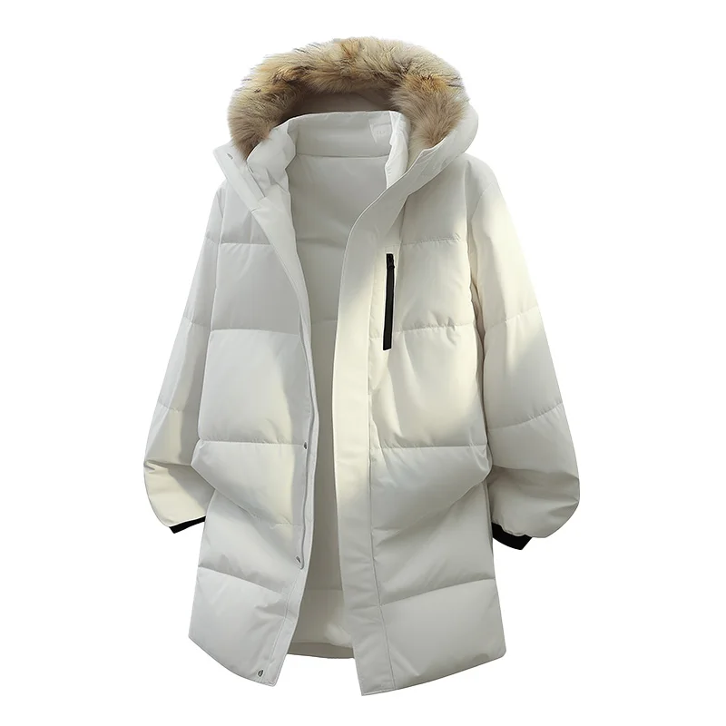 Top Men's Warm Detachable Fur Collar Hooded White Duck Down Jackets Winter Outwear Windproof Casual Warm Puffer Coats Long Parka
