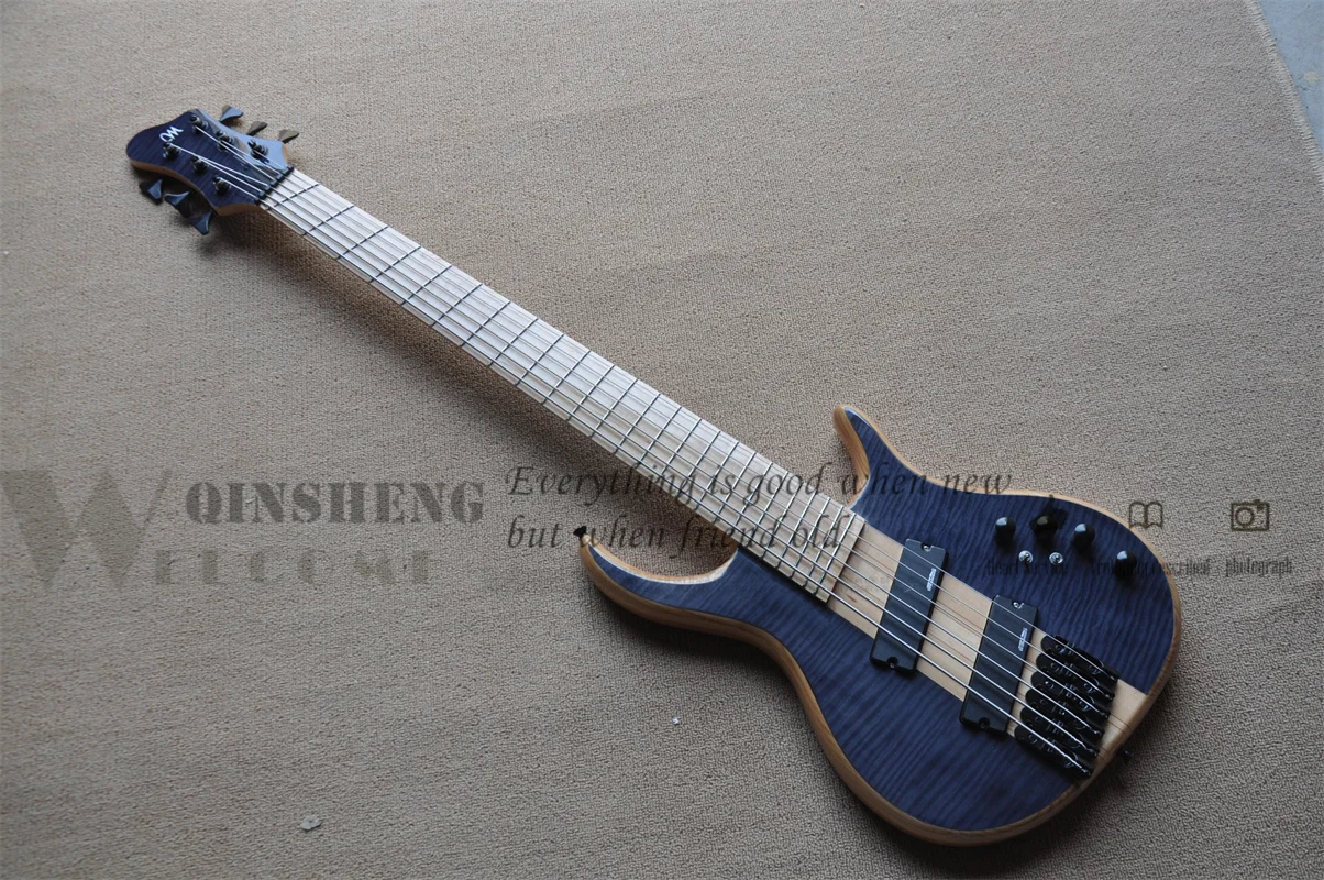 6 Strings Electric Guitar Bass, CM Bass, Maple Neck Through ASH Wood Body,Flamed Maple Veneer,Active Battery