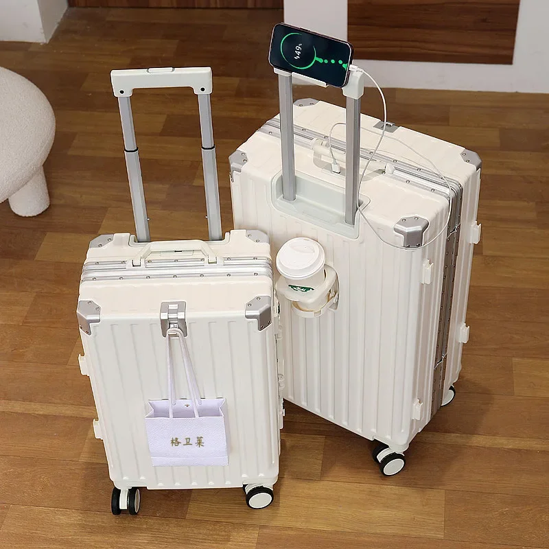 

Multi Functional Luggage Women's Suitcase Men's Aluminum Frame Rechargeable Large Capacity Travel 20 22 26 28 Inch Boarding Case