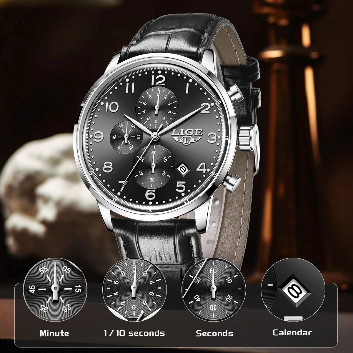 

New Fashion LIGE Quartz Man Watch Simple Dial Casual Sports Leather Clocks Waterproof Classic Date Fashion Watches for Men Reloj