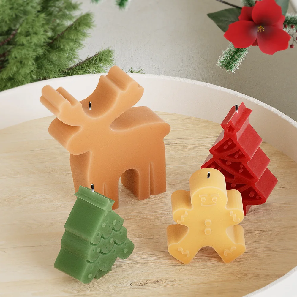 DIY Christmas Candle Silicone Mold Snowflake Reindeer Gingerbread Man Shape Aromatherapy Candle Handmade Mould Gift Xmas Decor