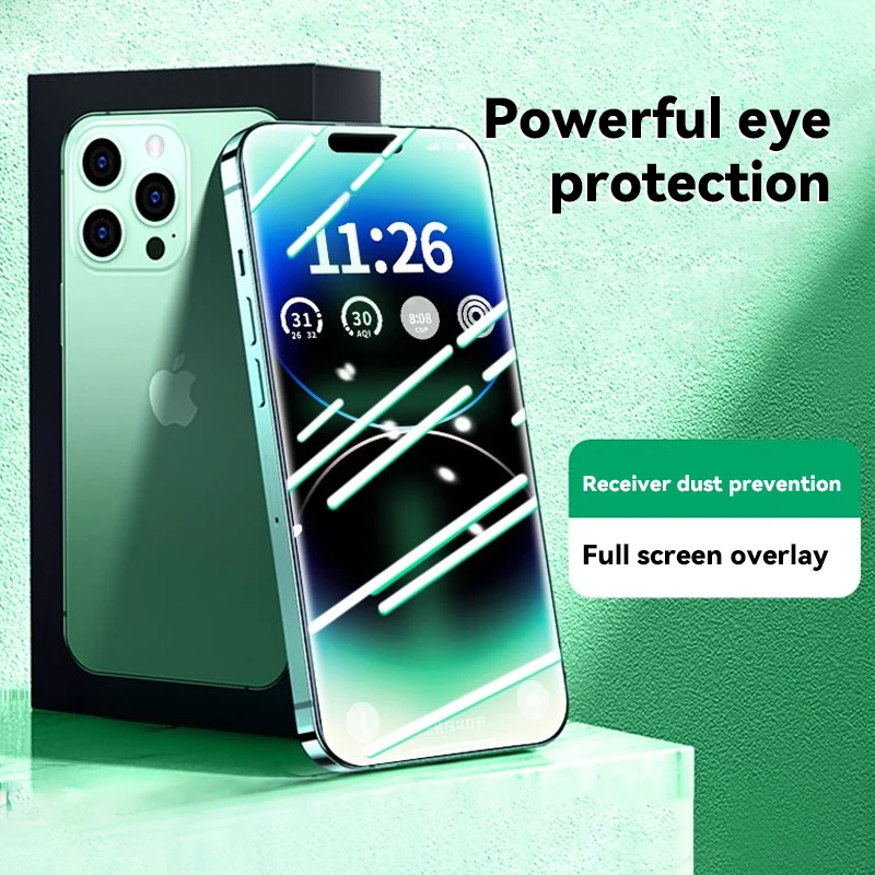 CAFELE Green Light Screen Protector For iPhone 16 15 Pro Max 14 13 Plus Eye Protection Anti-Fingerprint Glass Easy To Install