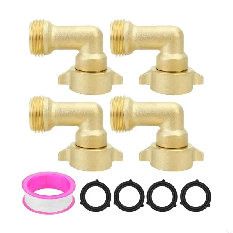 M76E Threaded Hose Fitting Set, Brass 90 Degree 3/4 Inch Water Hose Elbow 4 Pack with Rotating Base for Water Fill Points and