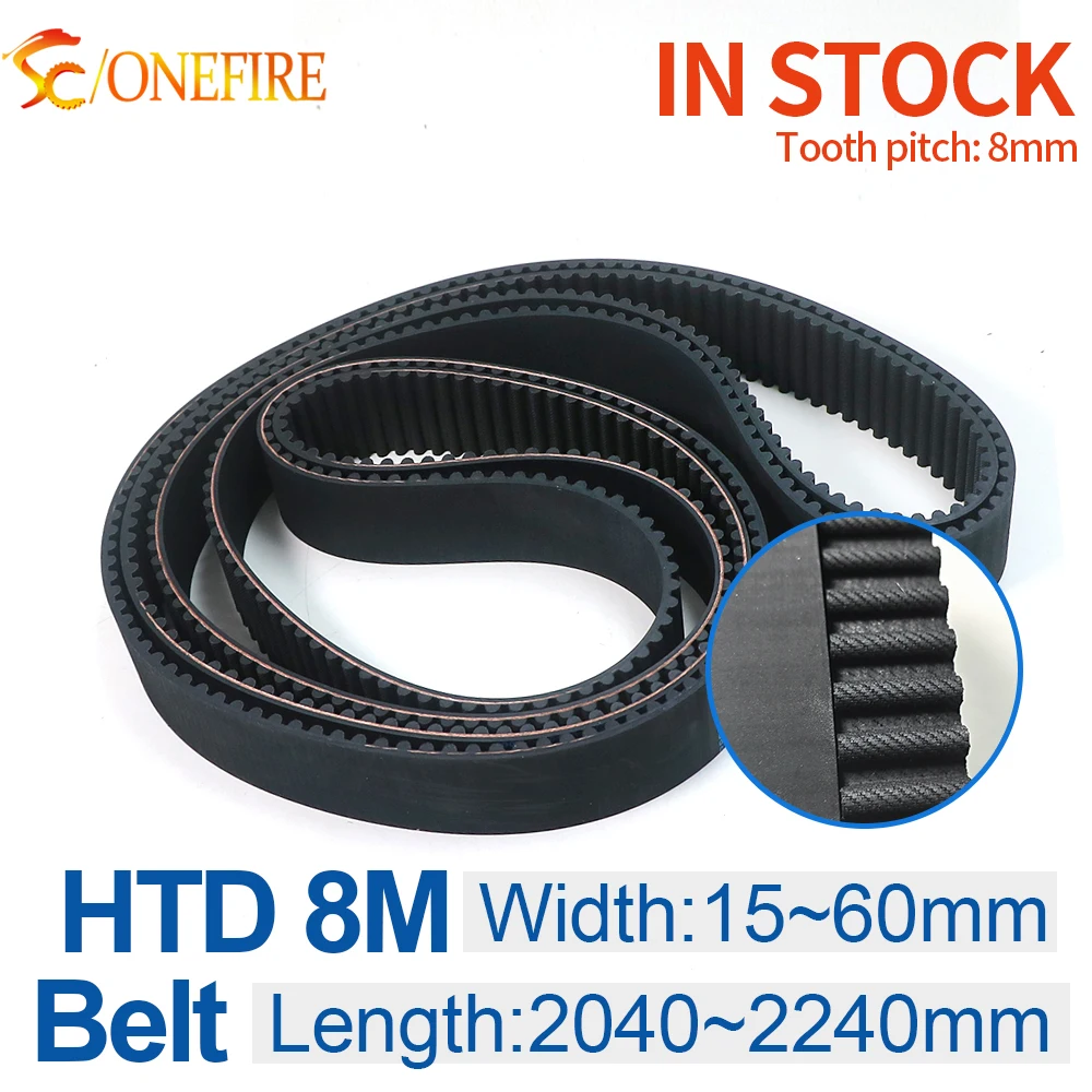 

HTD 8M Timing Belt 2040/2056/2080/2104/2120/2160/2184/2200/2224/2240mm width 15~60mm Teeth 255~280 8M Rubber Closed loop belt