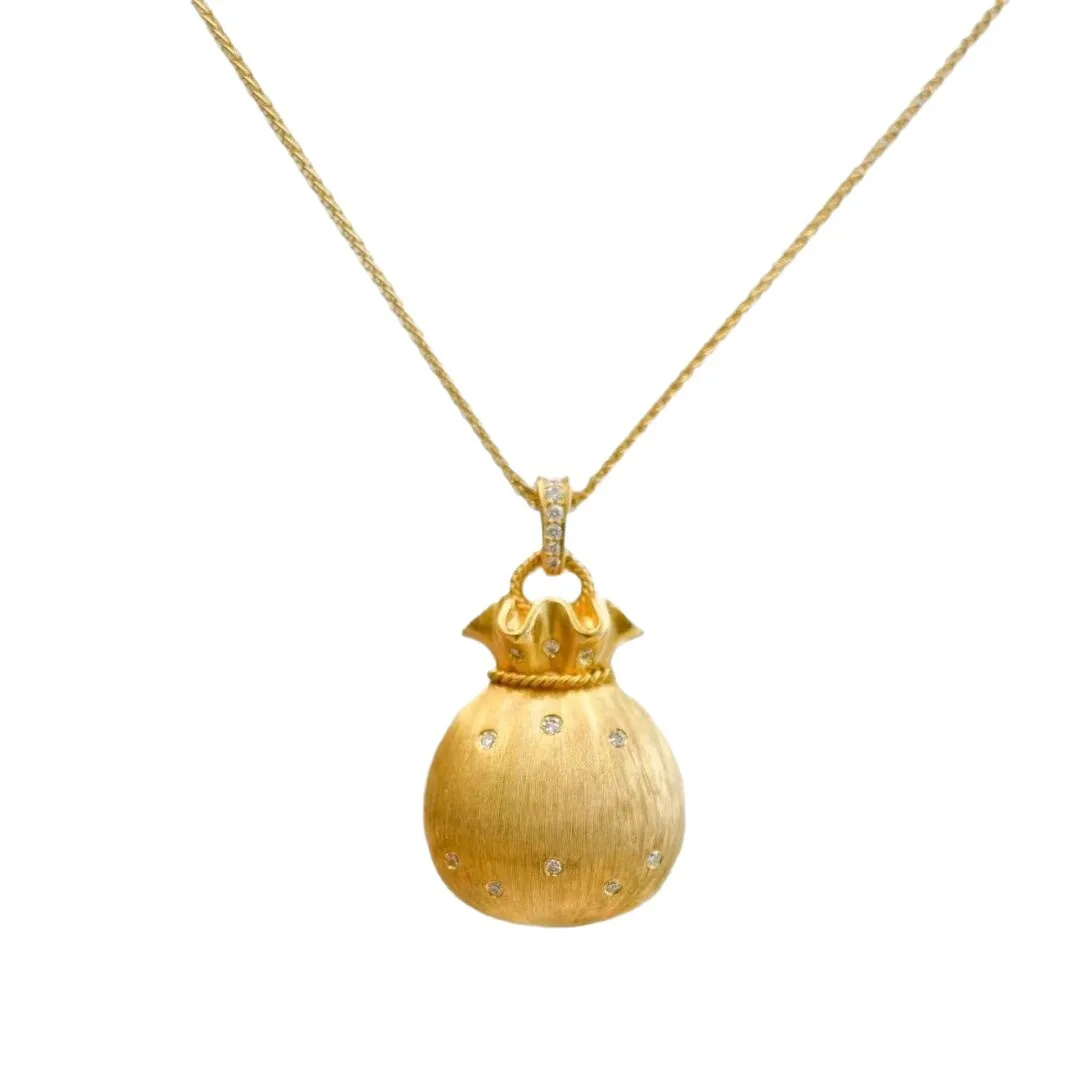 

Women's Light Luxury Sand Gold Necklace,Diamond-Inlaid Brushed Peace Buckle & Lucky Bag Pendant, Clavicle Chain Jewelry for Gift