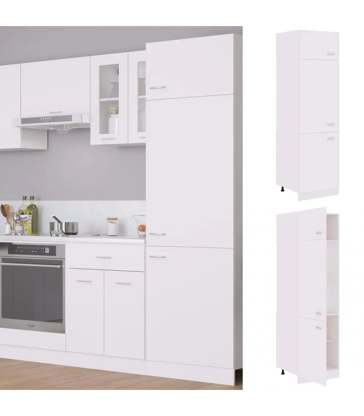 Kitchen cabinets white chipboard refrigerator cabinet 60x57x207 cm