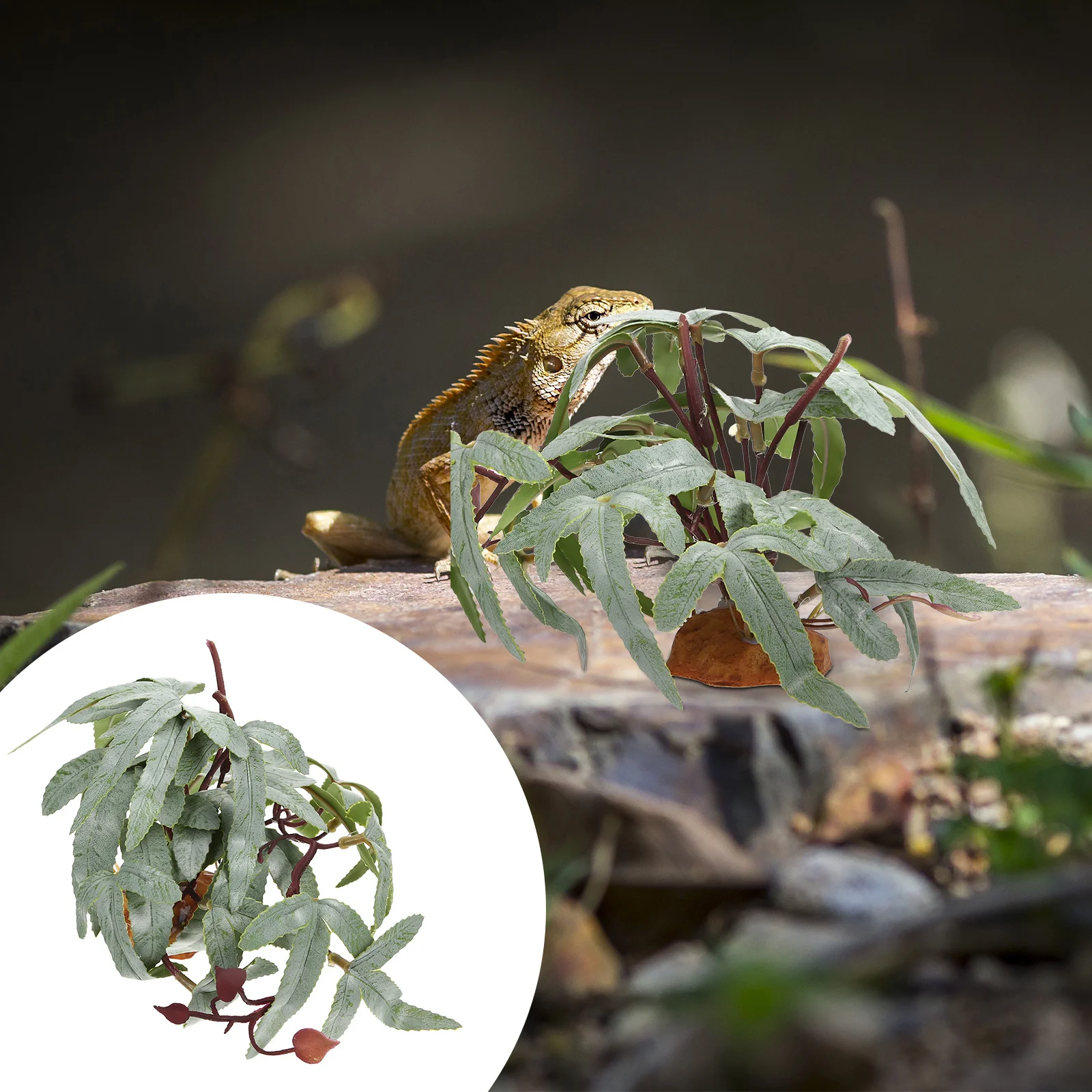 نباتات مقلدة لصندوق الزواحف نباتات خضراء اصطناعية ديكور واقعي من الراتنج المقاوم للماء لسرطان السلطعون الشيح #6