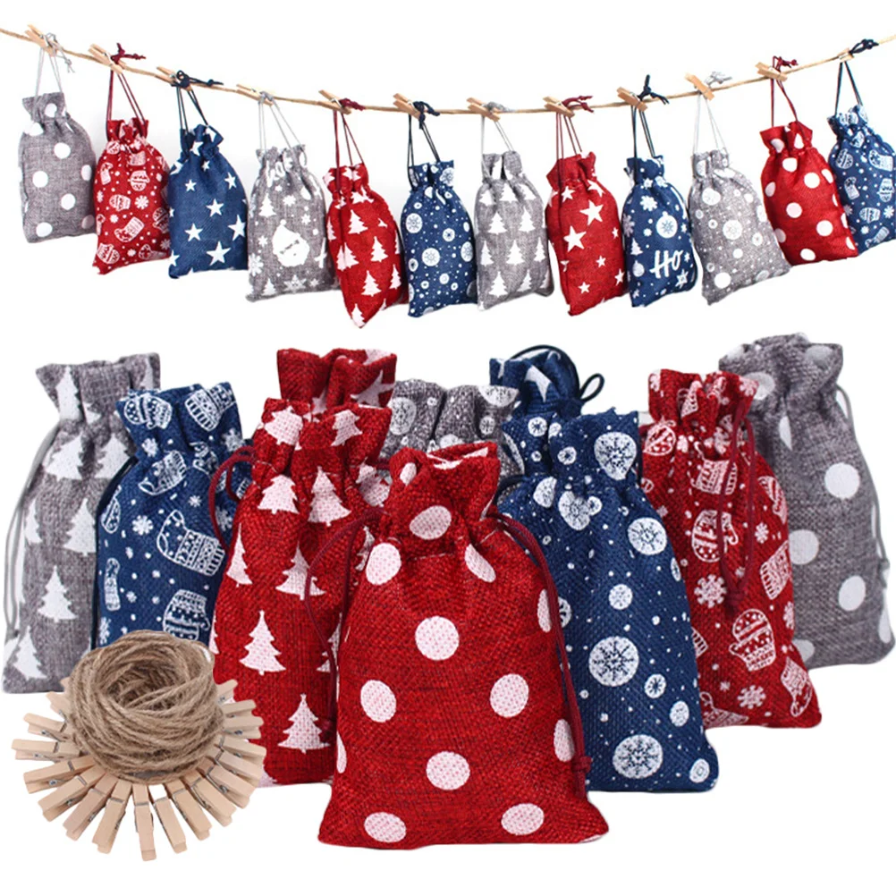 

1Set Christmas Drawstring Bag Durable Gift Pouches Advent Calendar Candy Packaging Bags Bags Christmas Candy Bag