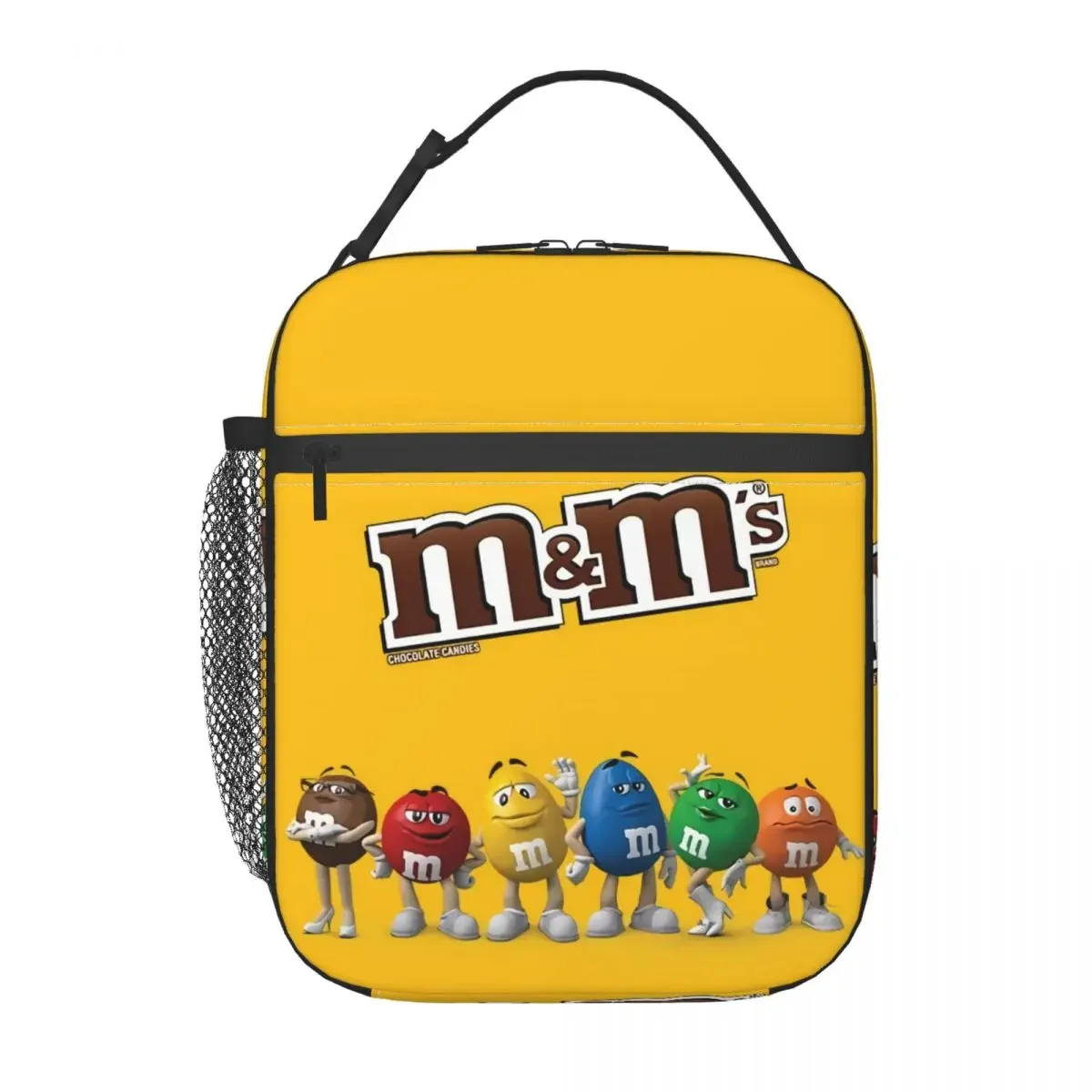 Borsa da pranzo isolata con fagioli di cioccolato M & M per Picnic all\'aperto Cartoon Candy Chocolate Cooler termico a tenuta stagna Lunch Box Women