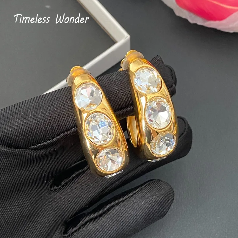 

Timeless Wonder Fancy Zircon Geo Statement Clip on Earrings for Women Designer Jewelry Runway Gift Brincos Sweet Top 4263