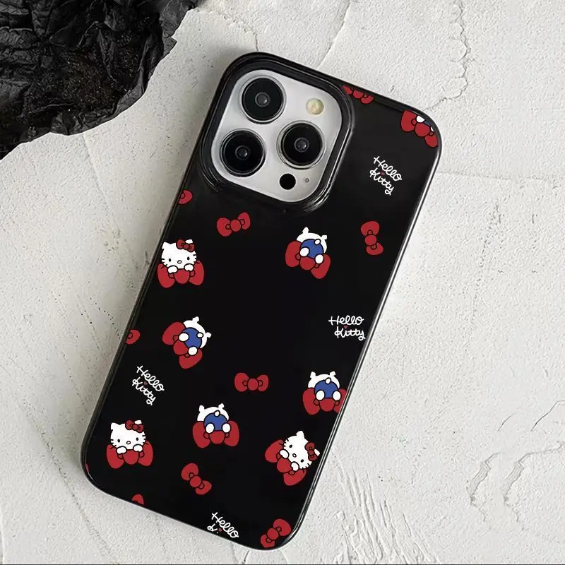 

Creative Red Bow KT Cat Simple Black Phone Case For iPhone 17 16 15 14 PRO MAX 11 12 13 XR X XS MAX PLUS MINI Air Y2K Cover