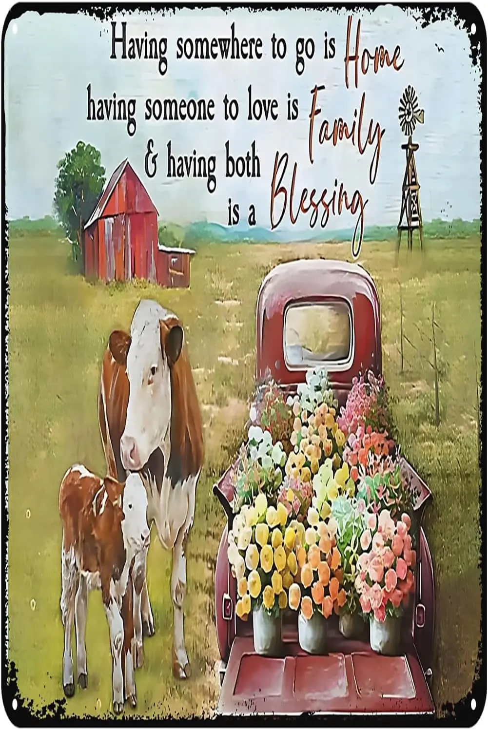 Retro Metal Sign Hereford Cattle House Family Blessing Rustic Vintage Decoration Tin Sign Home Kitchen Bar Cafe Club Cave W sign