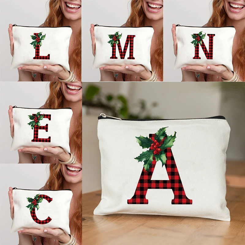 Christmas Alphabet 26 Initials Makeup Bag Best Gift for Friends Teacher Bridesmaid Bachelorette Party Gift Merry XMAS Decoration