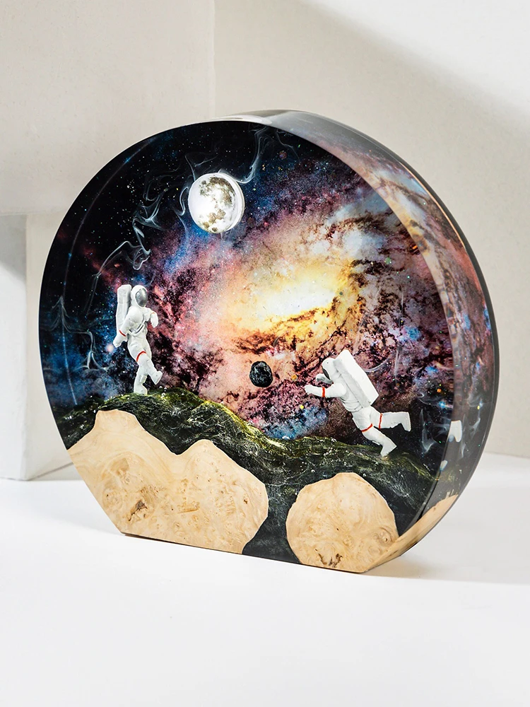 Lampa żywiczna z motywem wszechświata, kreatywna lampka nocna, astronauta w kosmosie, dekoracja krajobrazu, kolorowa lampka stołowa, ładowanie USB