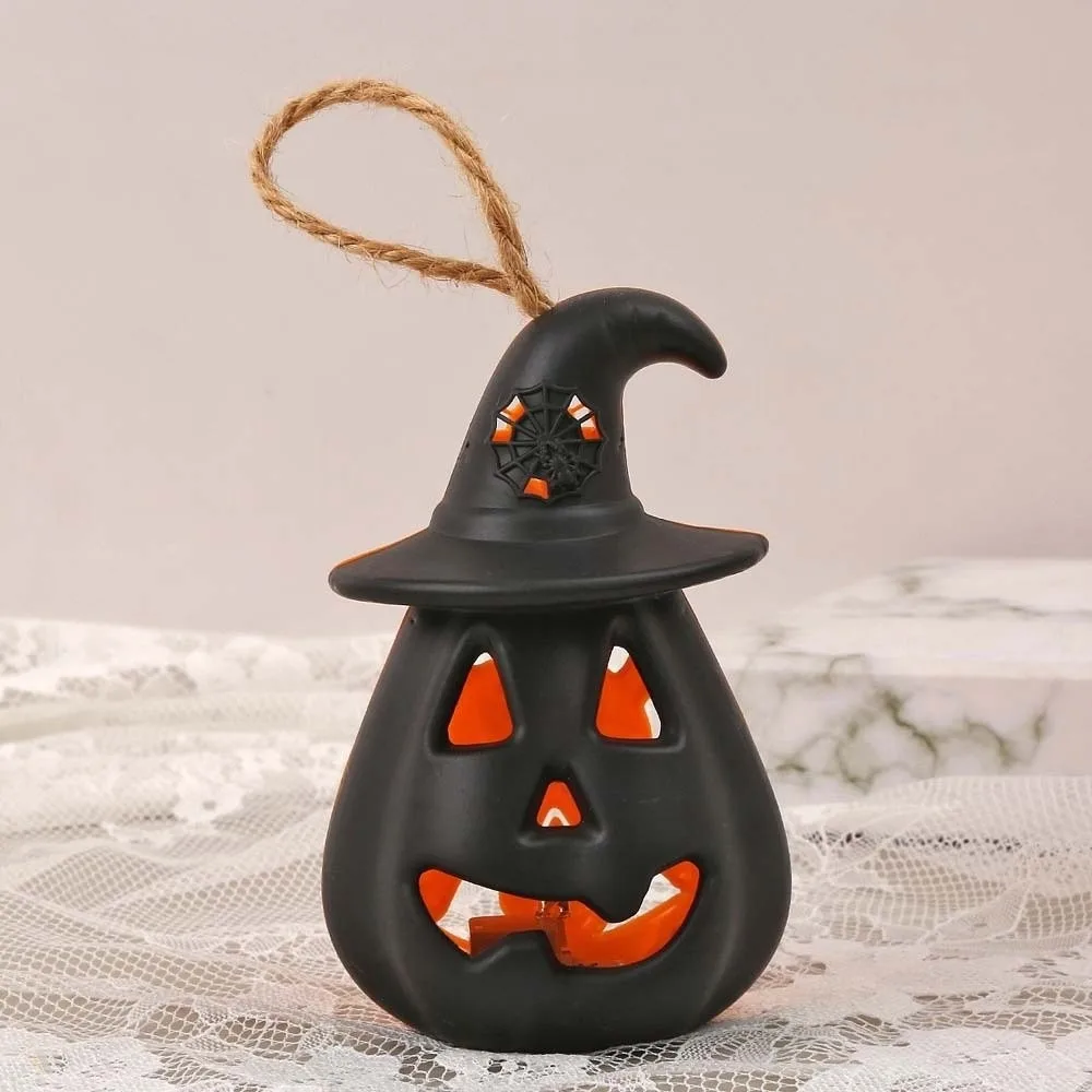 Cell Battery Operated Halloween Pumpkin Lantern Pure Orange Light Weight LED Night Light Secure Handle Flickering Light