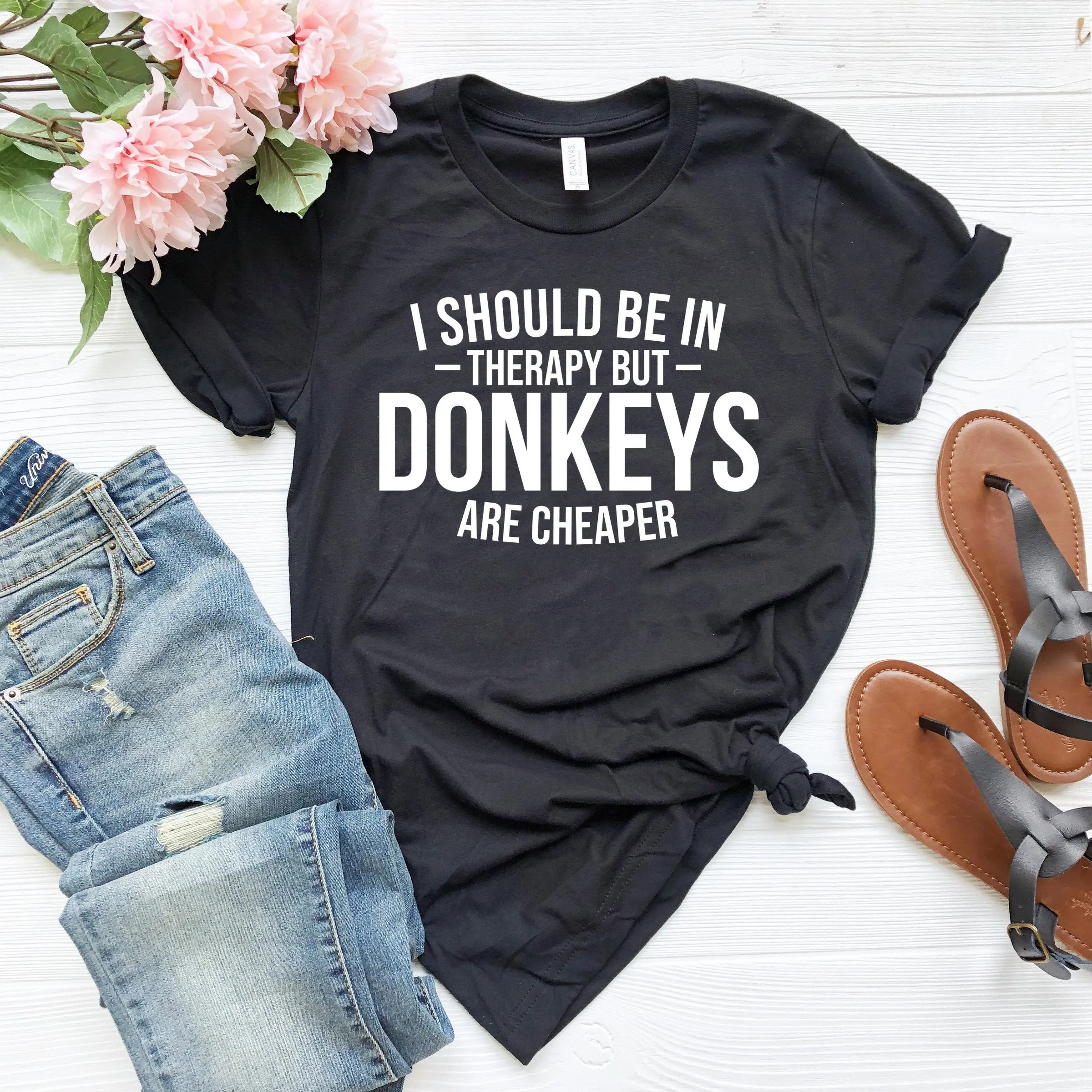 Donkey shirt animal lover mule pet gift i should be in therapy but donkeys are cheaper