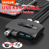 Unnlink USB KVM Switch Adapter 2 In 4 Out USB Switcher KVM Sharer For 2 PC Sharing 4 Devices Keyboard Mouse Printer USB Stick