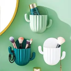 Wall-mounted Toothbrush Holder Self-adhesive Shaver Organizer Plastic Storage Rack Cactus Hook Drain Shelf Bathroom Accessories