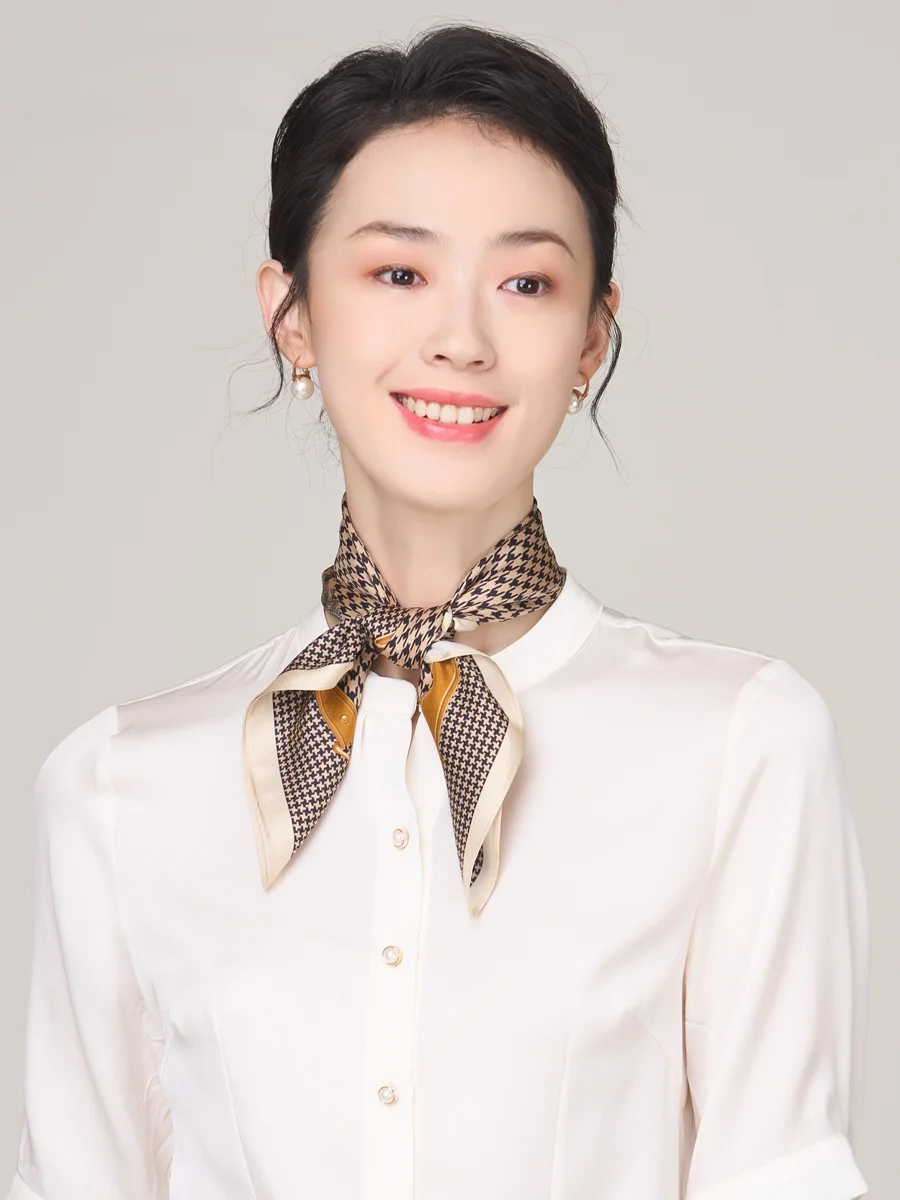 シルクスクエアスカーフ-レディース-おしゃれ-多用途-プロ仕様-小さなネクタイ-シンプル-ギフトボックス-桑絹-春-夏-秋