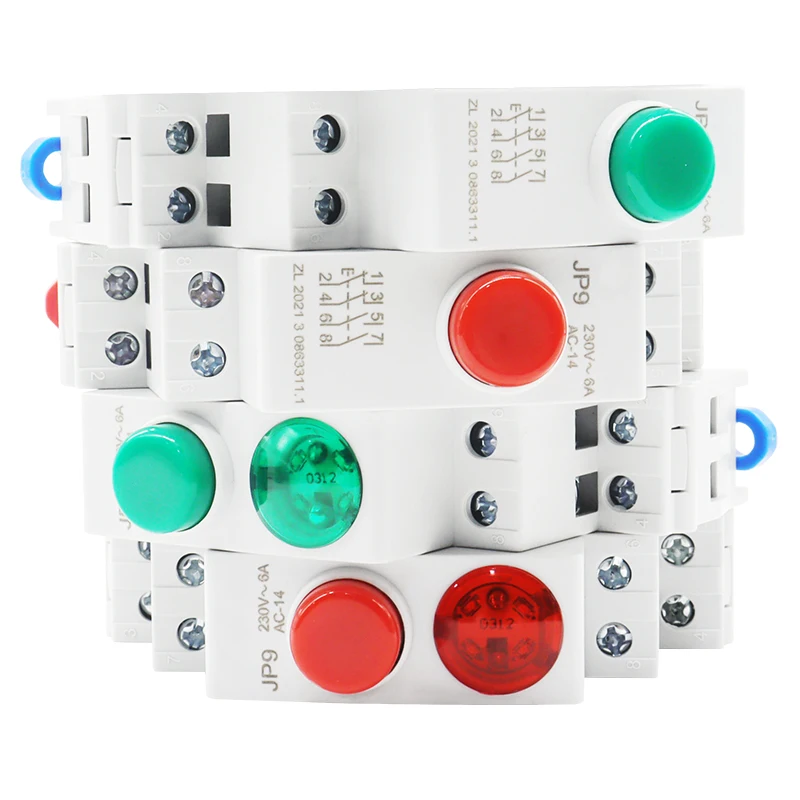 1PC Rail Type AC DC Push Button Signal Indicator Lamp Switch 220V 24V 50/60Hz Green Red