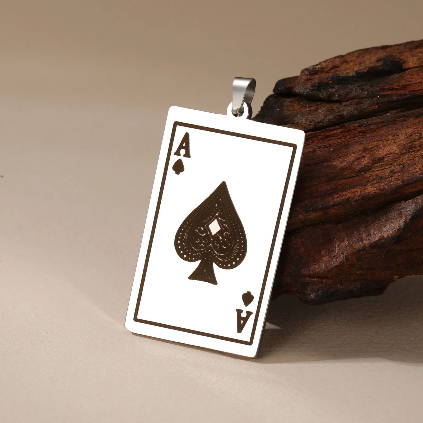 EUEAVAN 1pc Lucky Ace of Spades Stainless Steel Pendant Poker Card A Charms DIY Necklace Keychain Jewelry Making Supplies Gifts