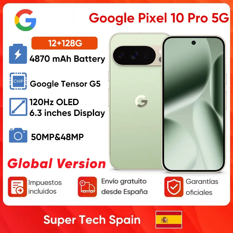 Google Pixel 10 Pro 5g tlphone intelligent Google 6.3 ''120Hz Oled 4870 Mah batterie Google Tensor G5 Android 16 tlphone portable d'origine
