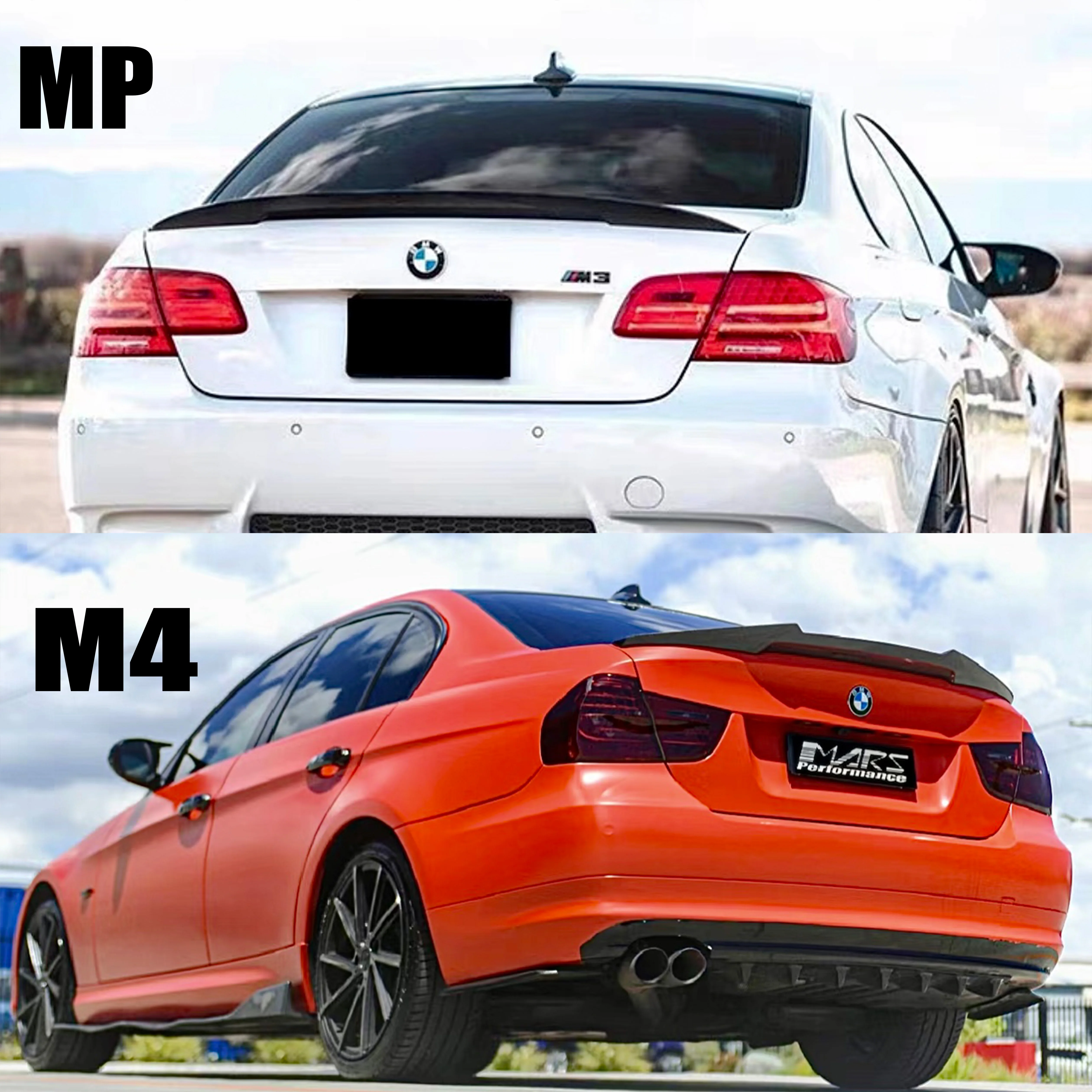 For BMW 4 Series E90 E92 E93 2005-2014 320 330 325 M4 PSM MP carbon fiber car modification, rear trunk lid spoiler glossy black