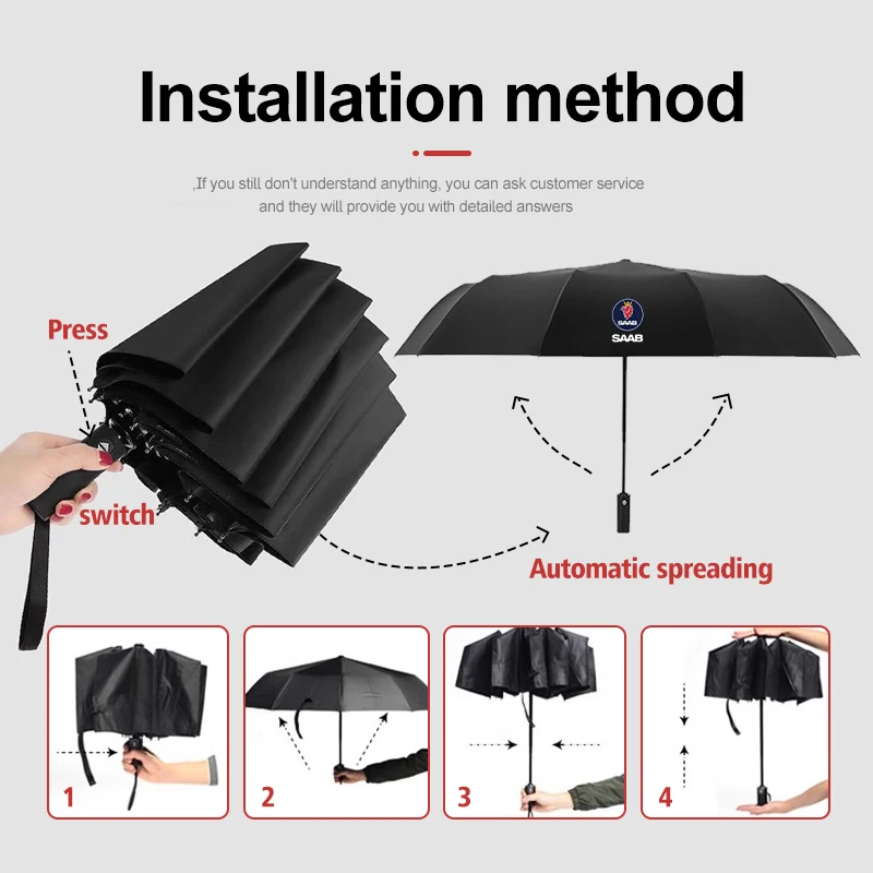 12 Bone Car Folding Umbrella Automatic Sunshade Accessories For SAAB 9-3 9-5 93 9000 900 9-7 600 99 9-X 97X Turbo X