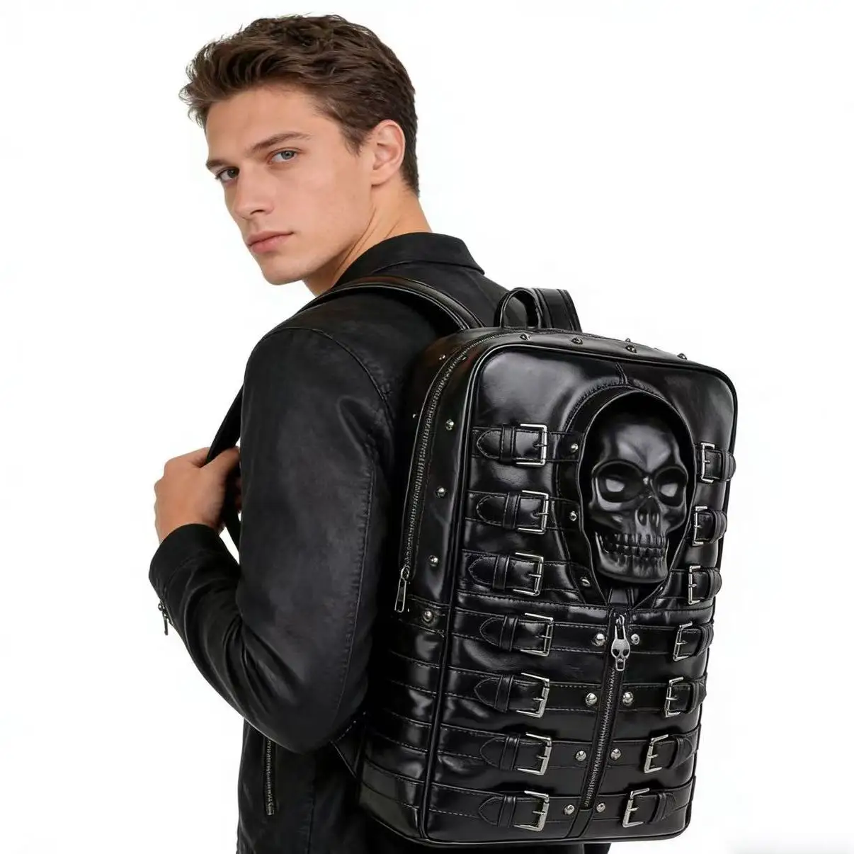 casual-leather-bapa-for-men-and-women-traveling-skull-rivet-personali-bag-soft-polyester-zipper-closure-large-size