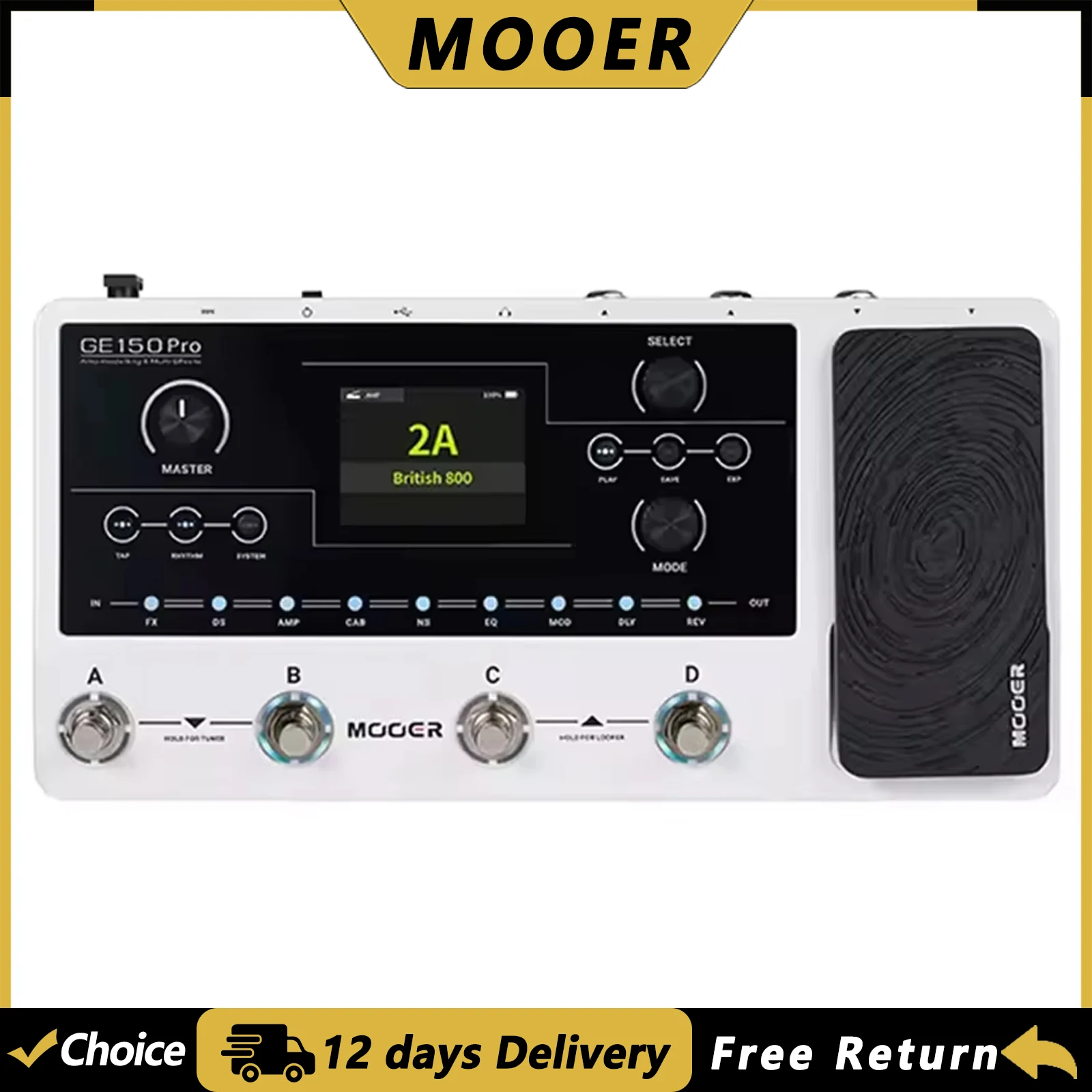 

MOOER GE150 Pro усилитель для моделирования гитары, педаль мультиэффектов, педаль для электрогитары, 40 барабанных ритмов, петлитель 80 s, 26 кабин