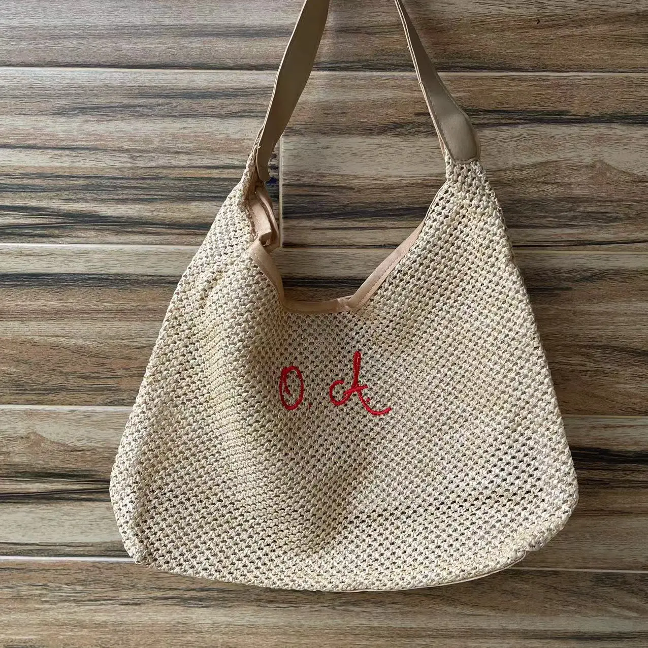 Embroidered Fashion Retro Grass Woven Tote Bag Personalized Custom Versatile Large Capacity Shoulder Bag Beach Bag Handbag