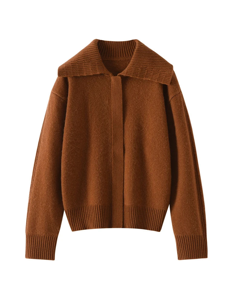 

New Autumn Winter High Quality Cardigan Women Zipper Turn-Down Collar Thick Cashmere Sweater 100% Cashmere Fashion Knitting Tops