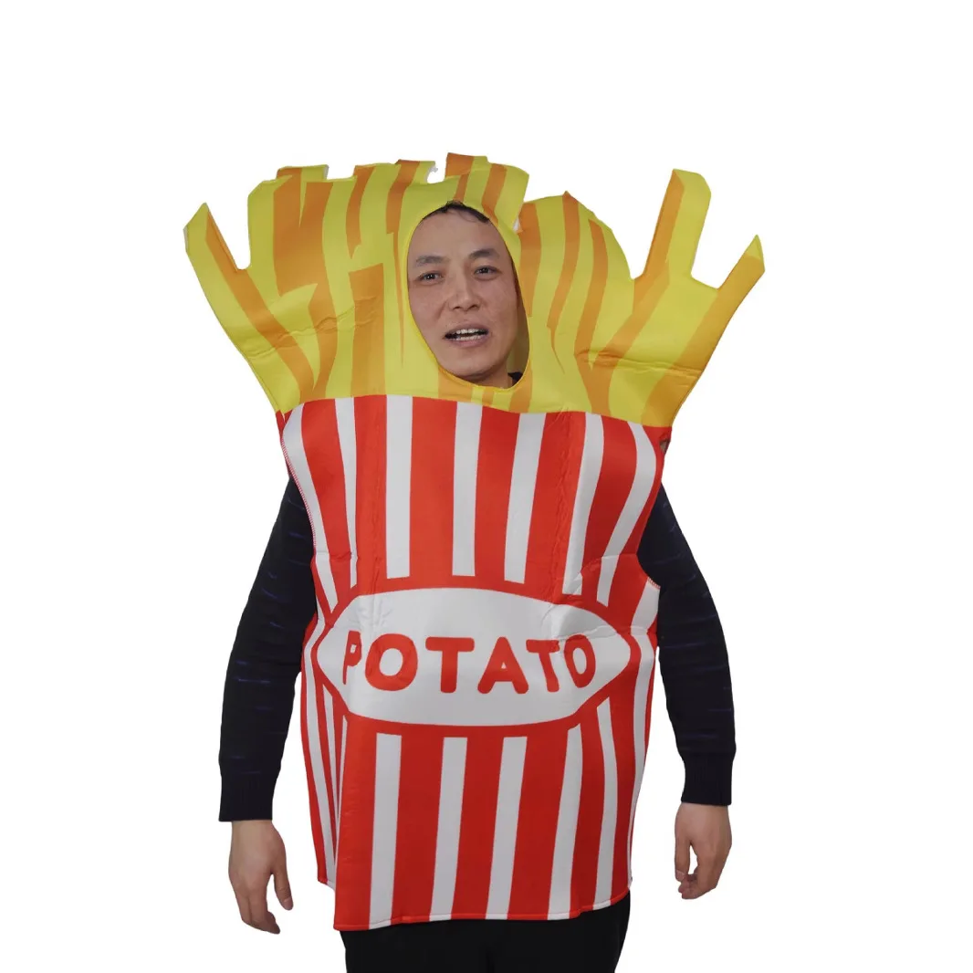 أزياء الهالوين الفكاهة التأثيرية البطاطس المقلية للبالغين من الرجال والنساء ملابس أداء لمرحلة الوالدين والطفل #2