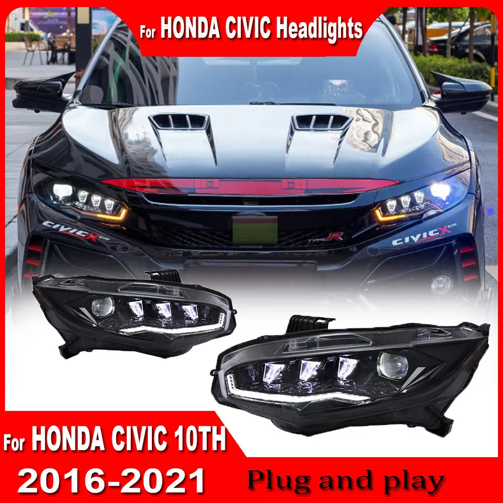

Автомобильные фары для Honda Civic 2016-2021: Светодиодные фары-проекторы с динамическим сигналом поворота и ДХО