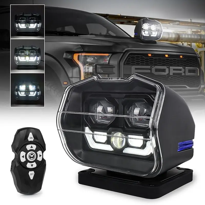 OVOVS 360 Degree Rotate Wireless Remote Control Laser LED Searchlight Spotlight for Boat SUV Truck Home Farm Garden Off‑Road