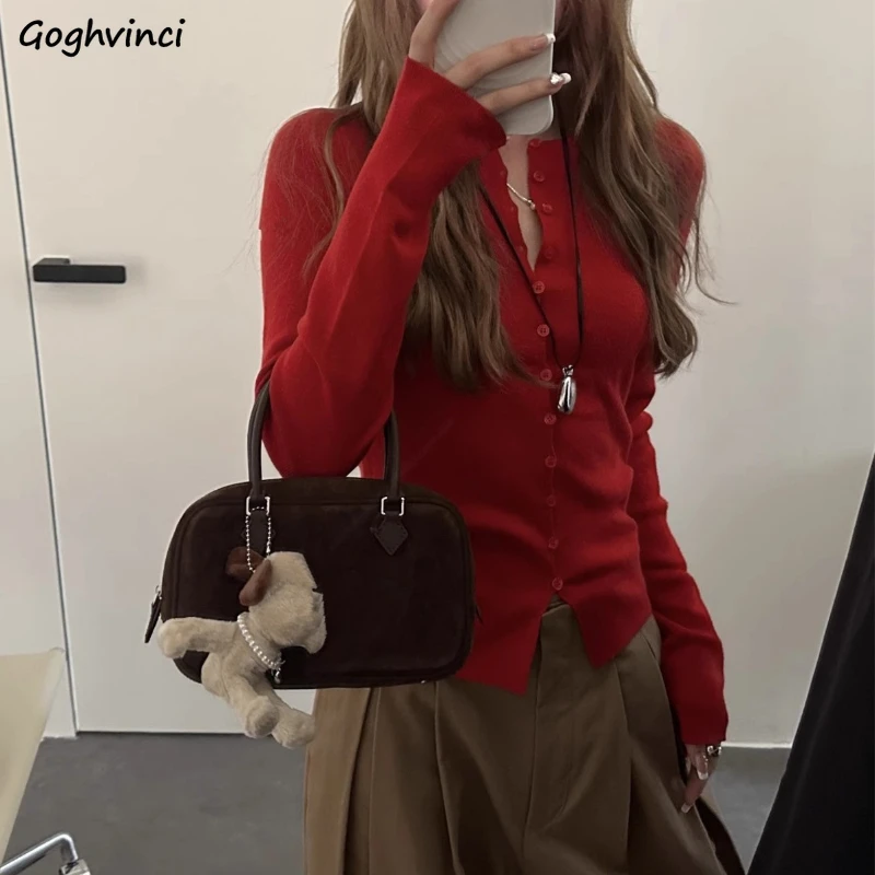 

Knitted Cardigan Women Slim Fit Autumn Winter Long Sleeve All-match Single Breasted Simple Harajuku Daily Inner Classic Popular