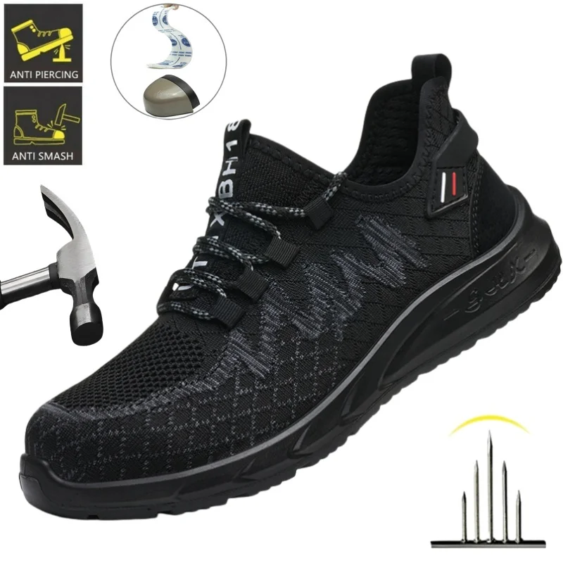 Leichte Sicherheitsschuhe mit Stahlkappe, atmungsaktive Arbeitssneaker, reflektierend, durchtrittsicher, unzerstörbare Schutzschuhe