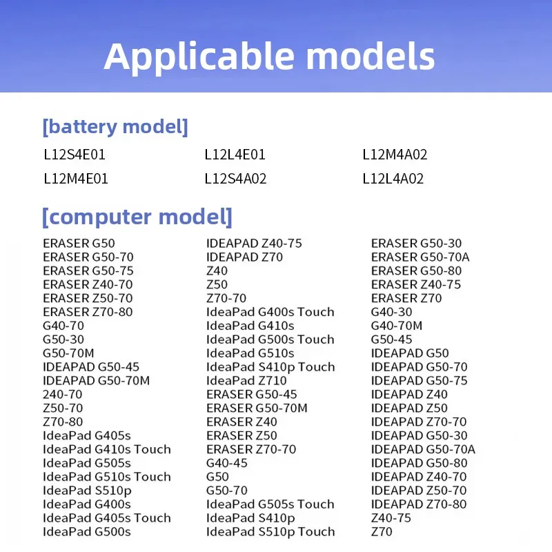 for Lenovo G400S G500S G405S G500 Battery L12L4A02 L12S4E01 Replacement Laptop Notebook Power Supply
