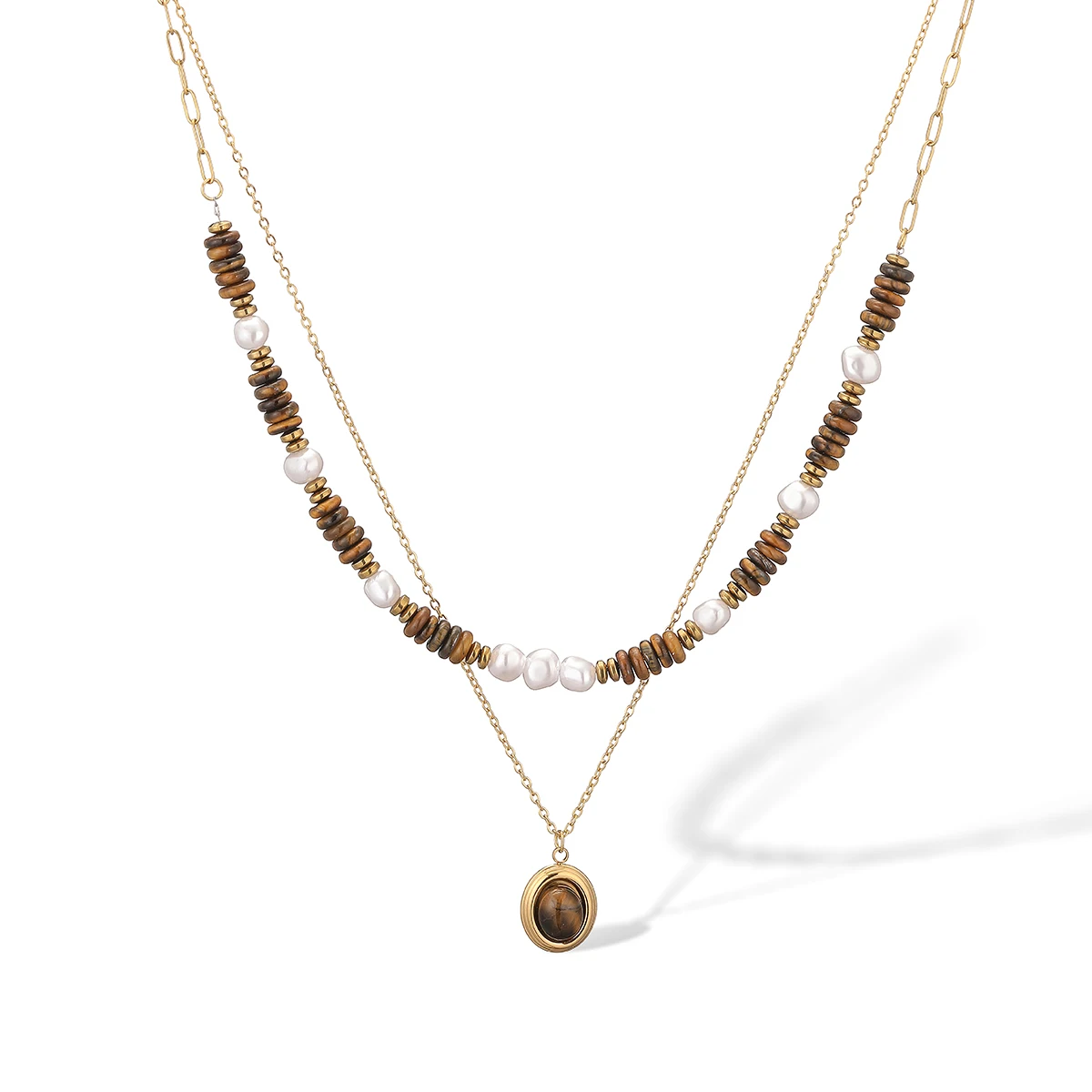 NEWBUY Trendy Gold Color Stainless Steel Natural Stone Choker Necklaces For Elegant Women Hot Sale Female Party Jewelry
