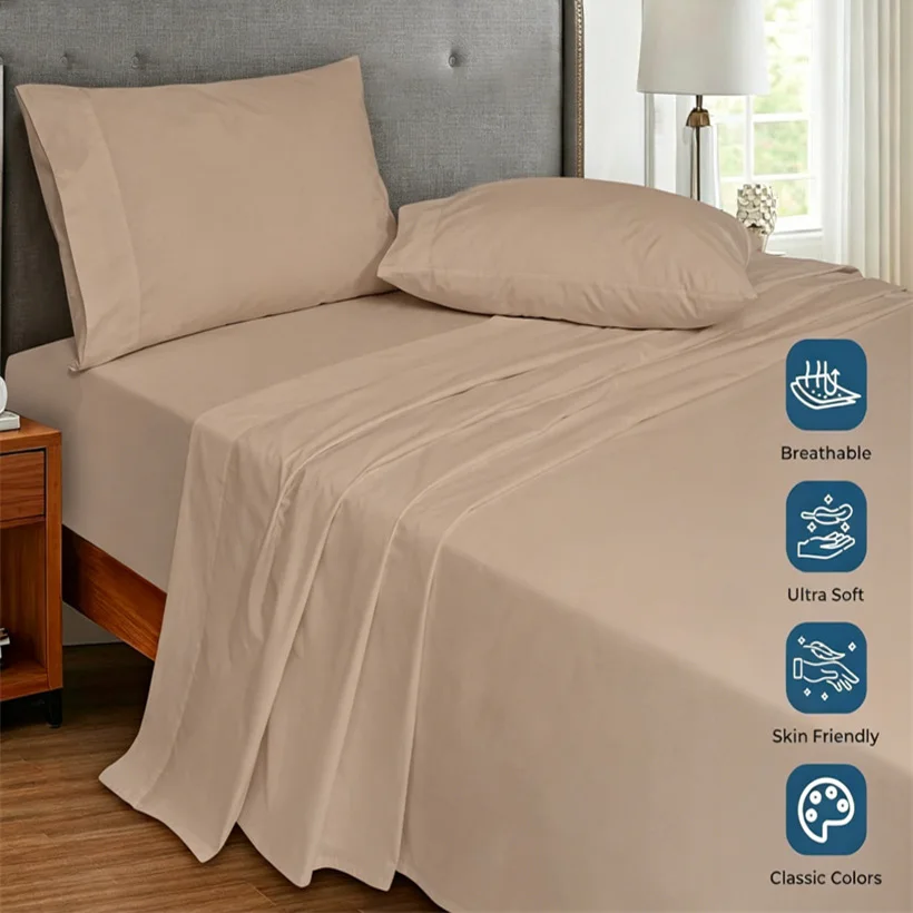 Soft Flat Bed Sheet Solid Color Home Bed Linen Sheet Skin-friendly Breathable 600 Thread Count Egyptian Cotton Sheet Bedsheet
