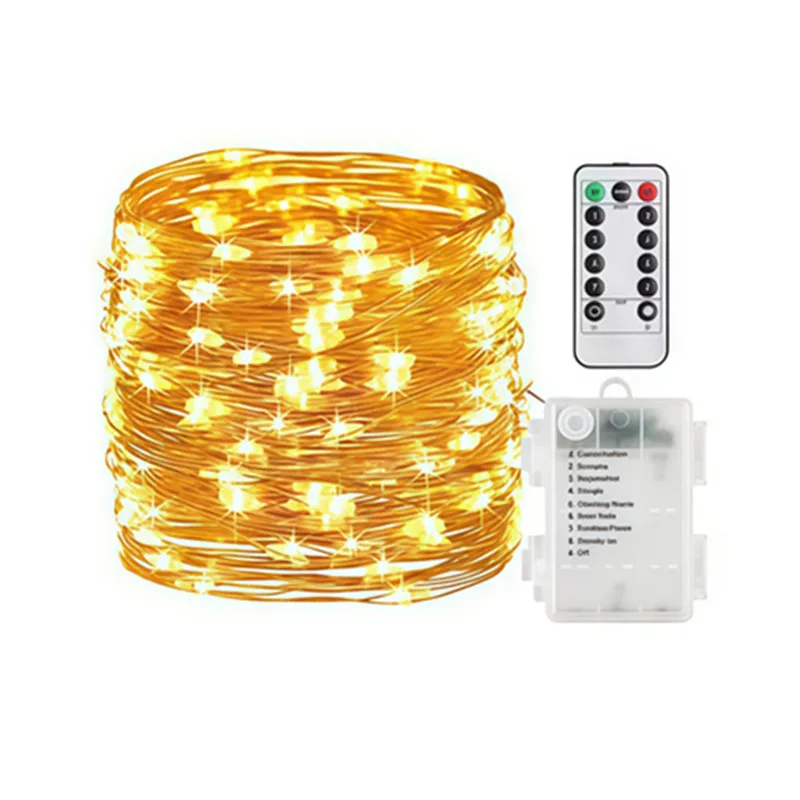 LED Fairy Lights 2/5/10M 8 Mode Remote Control Battery Copper Wire String for Garden Christmas Garlands Party Home Decor Lamps