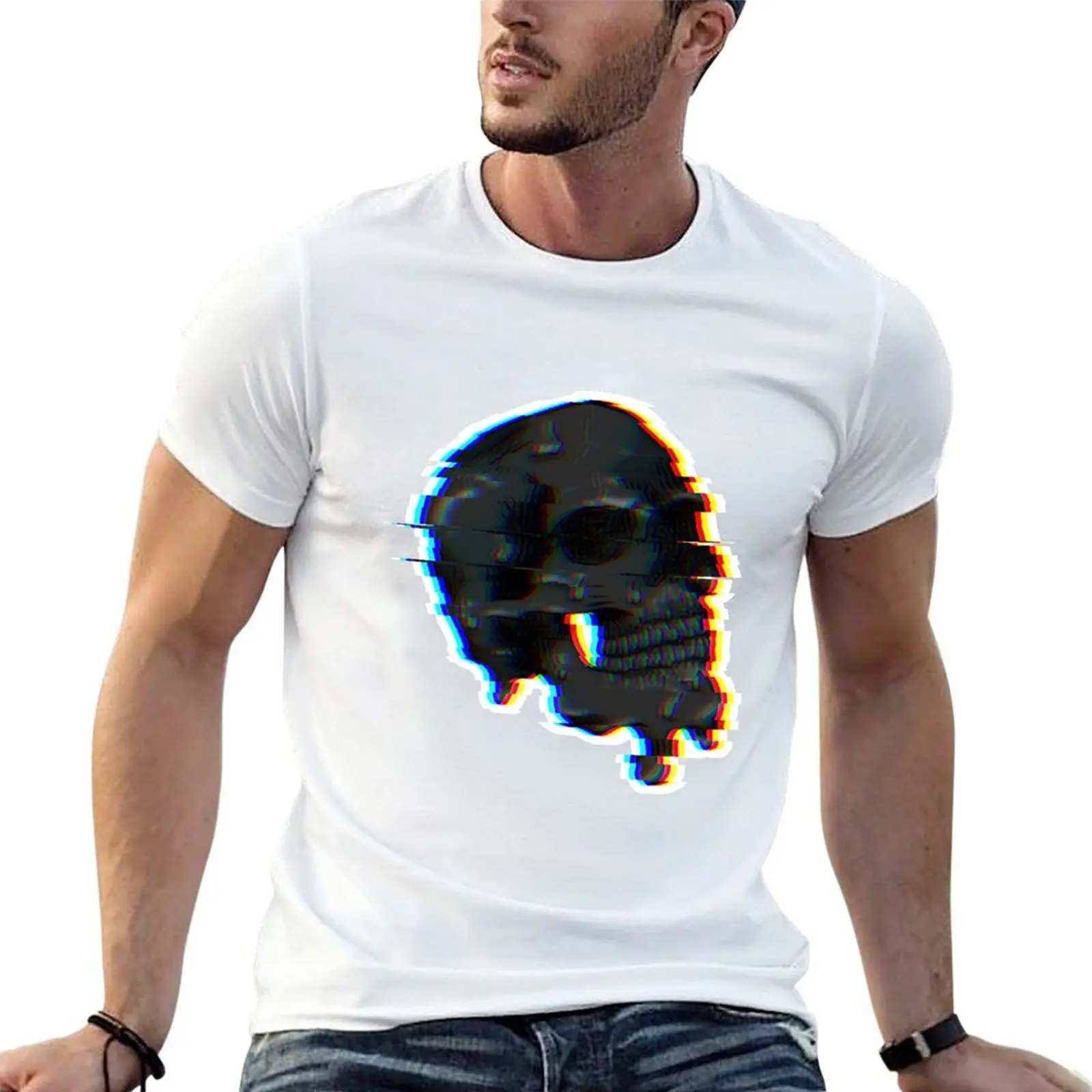 glitcing black melting skull T-Shirt plus size tops kawaii clothes compression shirt men
