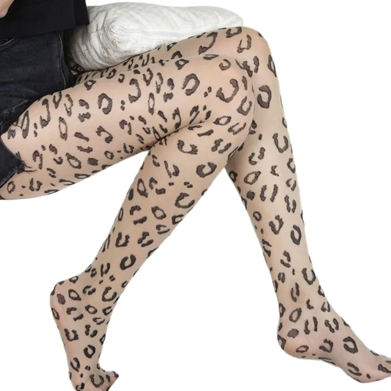 Leopard Print Silk Tights for Women Luxurious Semi Opaque Pantyhose Stockings Dropship