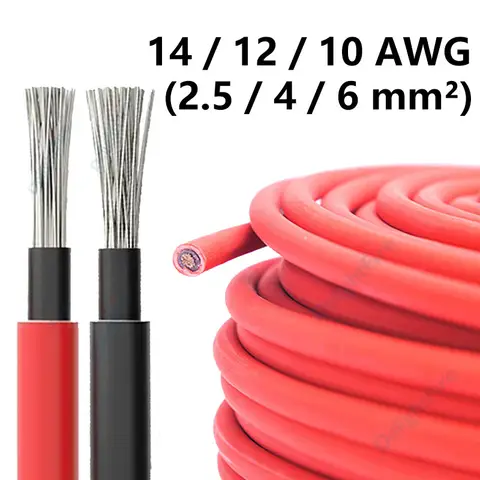Photovoltaic Wire 14 12 10 AWG 2.5mm2 4mm2 6mm2 Red Black Tinned Copper Wire Jacket Solar Cable For PV Panel Battery
