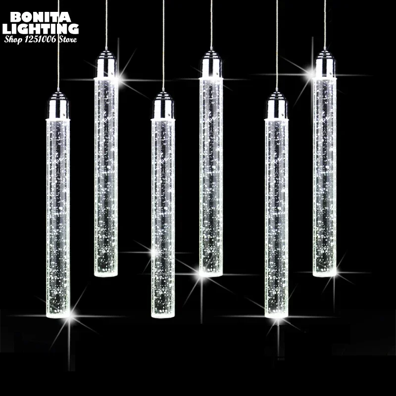 Pendant Lamp Led Modern Minimalist Bubble K9 Crystal Hanging Lights Dining Room Cylinder Long Tube Pendant Lights High Ceiling