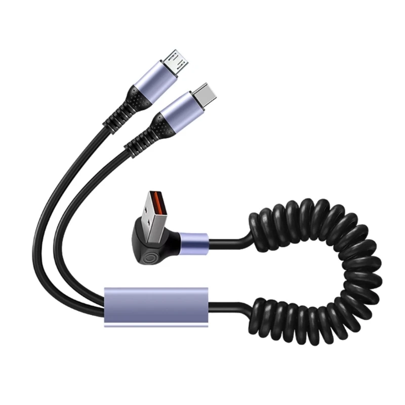 Cáp lò xo sạc ô tô 2 đầu ra có khả năng truyền dữ liệu MicroUSB Type C