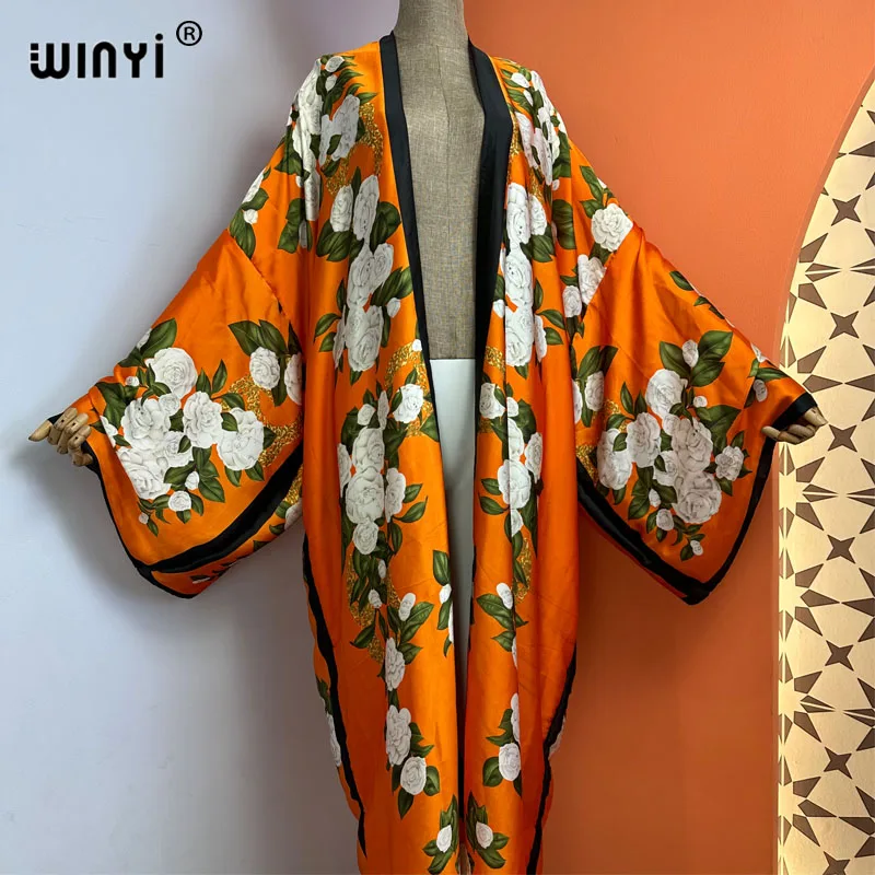 WINYI Bohemian Printed Bikini Cover-ups Elegant Kimono Blog Holiday Party Dress Women Free Size Beach Wear Swim Suit Cover Up