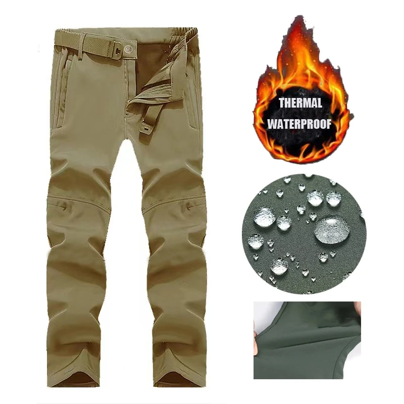 Männer Winter Herbst Softshell Fleece Taktische Hosen Militär Kampf Wasserdichte Thermische Wandern Camping Klettern Jagd Hosen – Detail 5