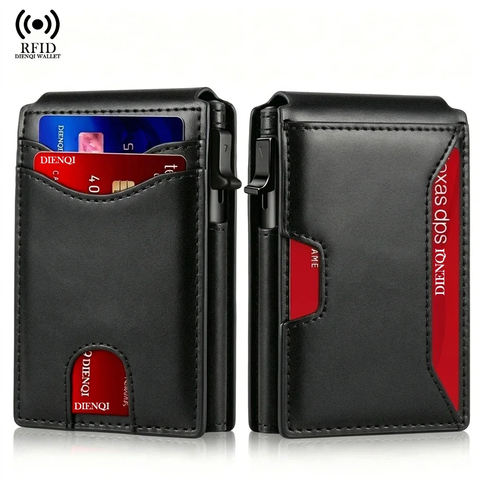 Slim Card Slot Case - กระเป๋าสตางค์แบบหนีบเงินสำหรับผู้ชาย ป้องกัน RFID ที่ใส่บัตรเครดิตอัตโนมัติ กระเป๋าสตางค์บางเฉียบแบบมินิมอล ช่องใส่บัตรหลายช่อง