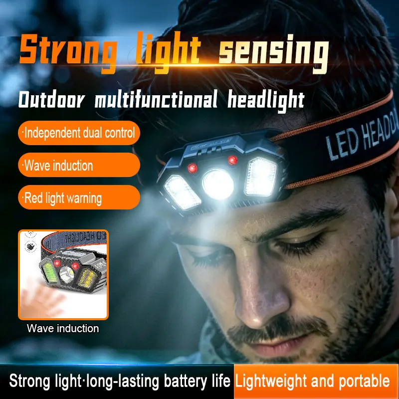 Powerful Strong Light Headlamp USB Rechageable Motion Sensor Headlight Portable Fishing Camping Outdoor Head Lamp Front Lanterns